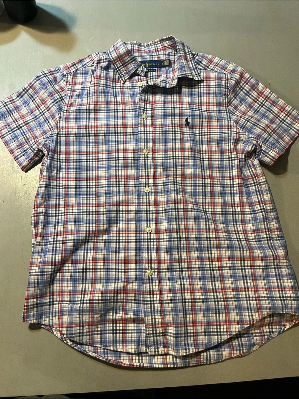 Polo Ralph Lauren Boys L (14-16) Short Sleeve Plaid Button Down Shirt Blue Red